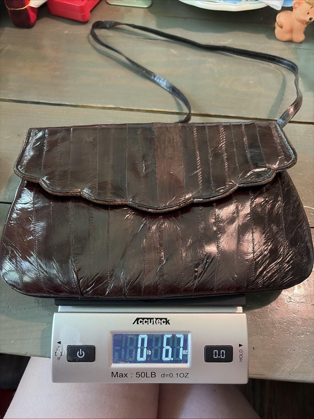 Vintage Black Genuine eel Skin Purse Made Korea Ruched Rare Shoulder Bag Clutch